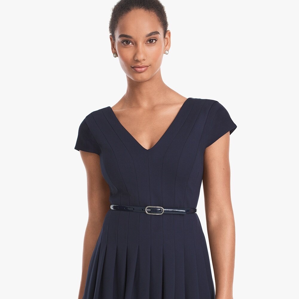 Seamed V-Neck Fit-and-Flare dress